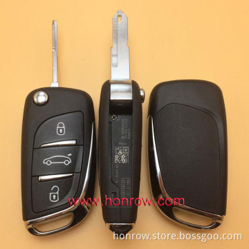Hot sale products-- Original Peugeot 3 button modified flip remote key blank with NE73 206 Blade- 3Button -Trunk- With battery p